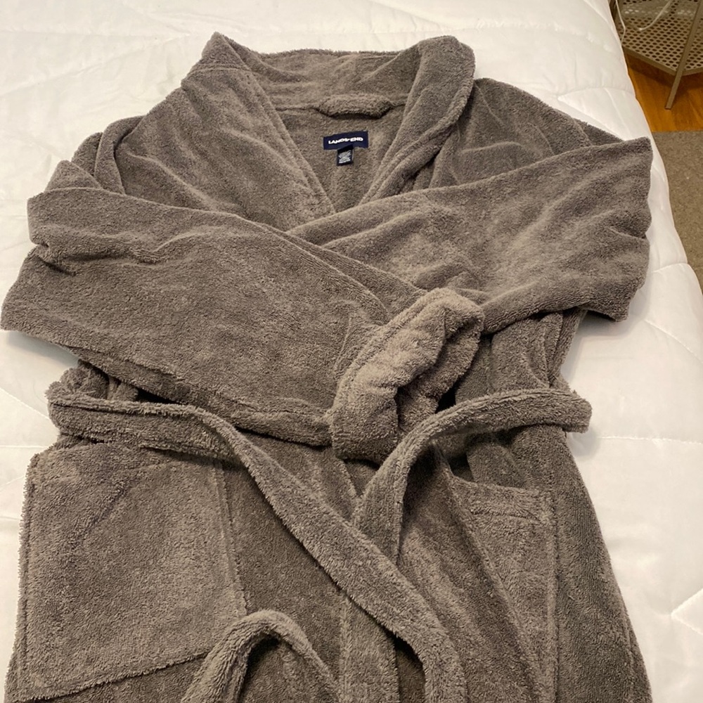Lands End Men’s terry robe XL gray 100% cotton